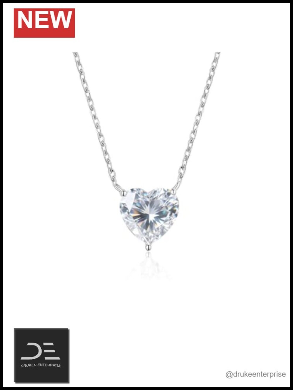 2CT Moissanite Heart Pendant Necklace 925 Silver